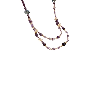 Bohemian double-layered purple amethyst glass bead necklace with diverse stone shapes