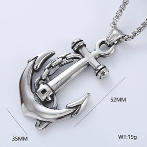Detailed view of silver anchor pendant necklace showing dimensions 52mm by 35mm