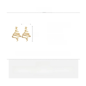 Detailed specs of gold Christmas tree earrings made of copper, zircon, and silver needles