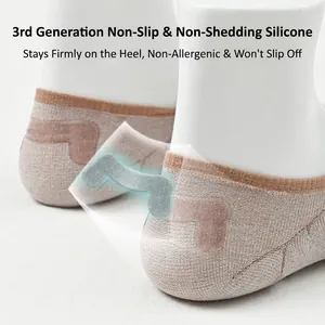 Thin cotton mesh invisible boat socks with non-slip silicone heel for women