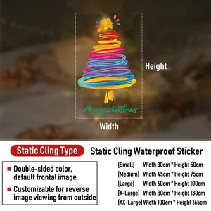 Size chart for static Christmas tree window stickers ranging from 30cm up to 100cm wide