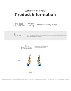 Detailed dimensions of crystal peacock drop earrings with colorful bead tassels