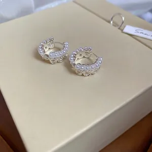 French style crown lace pearl earrings in silver set on elegant gift box
