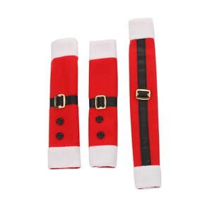 3-piece set of red Christmas refrigerator handle covers with Santa belt decorative design