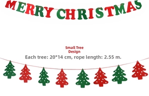 Detail of felt Christmas banner with Merry Christmas letters and red green tree patterns