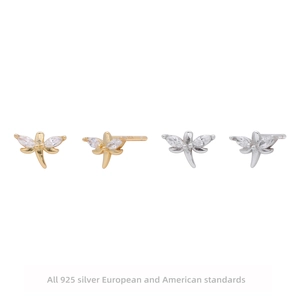 Dragonfly Stud Earrings With 925 Sterling Silver Earring Post Marquise Zircon Tiny Exquisite Animal Jewelry For Women