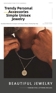 Close-up of titanium steel compass pendant with layered hip hop style double chain