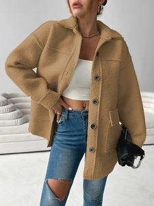 Women Teddy Fleece Jacket Oversized Faux Fur Shacket Thick Warm Button Down Lapel Coat With Pockets Casual Winter Outwear