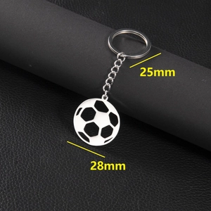 Stainless steel soccer ball pendant keychain with 25mm ring and 28mm cutout charm