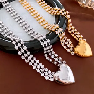 Luxury multi-layer rhinestone heart waist chain set in gold and silver finishes