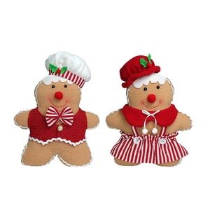 Christmas gingerbread man plush doll set featuring chef hat and red knitted vest outfits