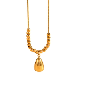 Collier en acier inoxydable plaqué or 18k avec perles rondes et pendentif goutte d'eau