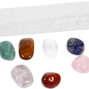 Set di pietre di cristallo naturale con piastra di selenite e sette gemme colorate