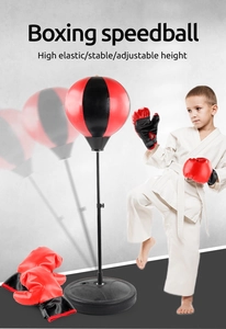 Detail of adjustable metal stand and spring of the red and black speed punching ball set