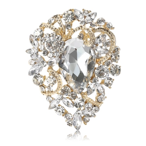 Vintage Alloy Rhinestone Brooch Large Water Drop Crystal Hollow Corsage Pin For Women Fashion Jewelry Accessory