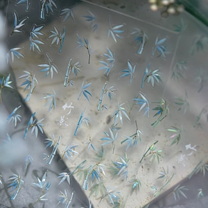 Bamboo leaf metallic nail stickers with laser iridescent finish and Zen style design
