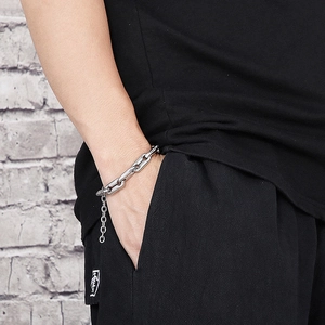 Hip hop silver stainless steel pig nose chain bracelet for men in street style