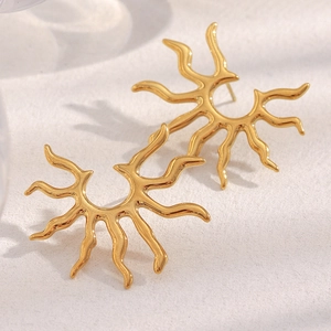 Sunburst Ear Studs 18K Gold Plated Retro Sun Ray Geometric Statement Earrings With Stainless Steel Earring Post For Women