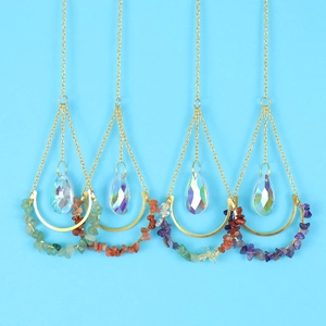 Detailed set of four suncatchers with natural stones and rainbow crystal teardrops