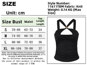 Detaillierte Größentabelle für sexy Strick-Crop-Top mit Metall-Deko, S bis XL Maße