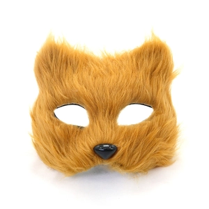 Furry orange fox half-face mask for Halloween party with realistic long plush faux fur details