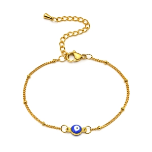 Gold stainless steel evil eye bead bracelet with adjustable chain and lobster clasp