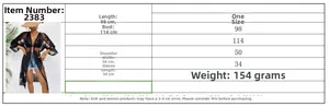 Detailed size chart for lace embroidered kimono cardigan with dimensions in centimeters