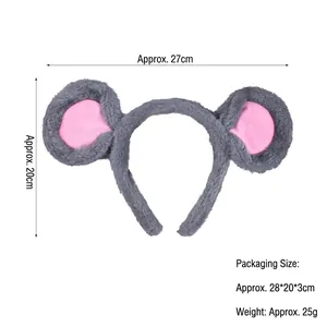 Plush grey mouse ears headband with pink inner details for party cosplay costume