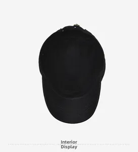 Detailed interior view of black flat top cap showing reinforced seams and cotton canvas lining