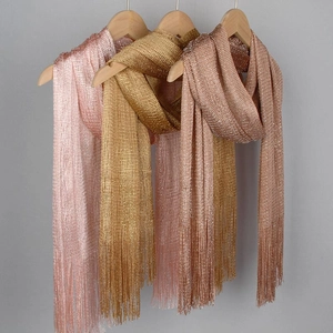 Metallic Glitter Scarf Women Shiny Tassel Shawl Wrap Polyester Evening Party Accessories Elegant Lightweight