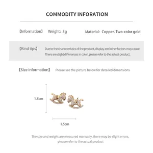 Size chart for horse stud earrings showing height 1.8cm, width 1.5cm, and 3g weight details