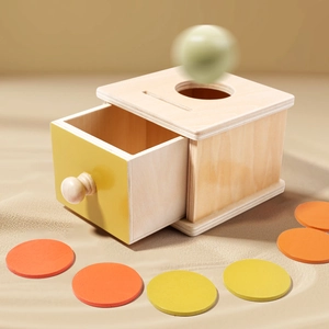 Montessori wooden coin and ball drop box toy for toddler coordination development