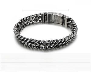 Detailed size specifications of the vintage mesh black stainless steel bracelet for men