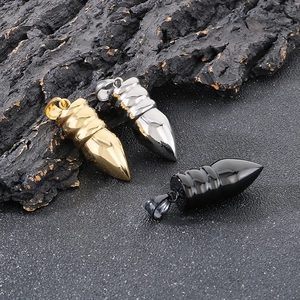 Stainless Steel Bullet Pendant Necklace Hip Hop Punk Rock Style Fashion Charm Jewelry For Men Polished Finish