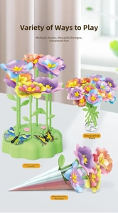 Creative DIY building block garden set showing floral arrangements and bouquet options