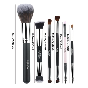 Detailed technical drawing of 6 makeup brushes with precise size dimensions in centimeters