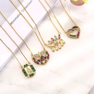 Gold Plated Copper Pendant Necklace Colorful Zircon Evil Eye Heart Butterfly Virgin Mary Hip Hop Jewelry For Women Men