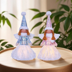 Luminous LED Christmas angel dolls with sequins and mesh skirts in blue and pink colors