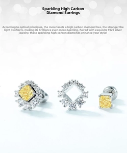 Detailed view of S925 silver stud earrings with yellow square-cut carbon diamond centers