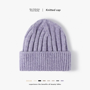 Unisex Winter Warm Thickened Wool Knitted Beanie Hat Ribbed Cuffed Design Outdoor Casual Ear Protection Skull Cap