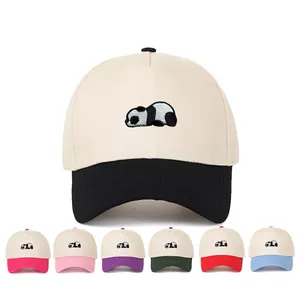 Panda Embroidery Baseball Cap Cotton Contrast Color Adjustable Snapback Retro Fashion Sun Hat For Men Women