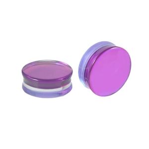 Paire d'écarteurs d'oreilles en verre violet translucide avec design cylindrique évasé