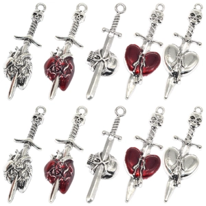 Gothic Skull Sword Heart Pendant Charms Zinc Alloy Enamel Drip DIY Necklace Bracelet Jewelry Making Accessories Halloween