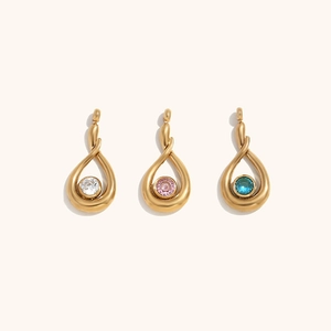 Minimalist 18K gold plated teardrop pendants with white, pink, and blue zircon stones