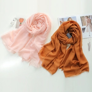 Solid cotton linen scarf for women in pink and caramel colors, soft summer sun shawl