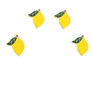 Set of 4 lemon shaped enamel alloy charms for DIY jewelry making in yellow and green