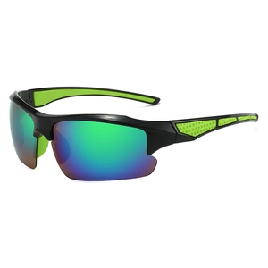 Outdoor cycling sunglasses with black frame and blue-green gradient lenses at 45-degree angle