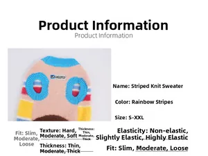 Detailed chart showing rainbow pet sweater material with moderate thickness and micro-elasticity