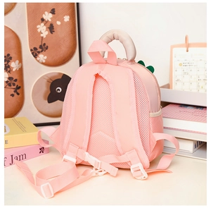 Pink kids backpack featuring a breathable mesh back panel and adjustable shoulder straps
