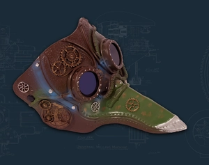 Steampunk plague doctor bird mask with copper gears and brown faux leather details